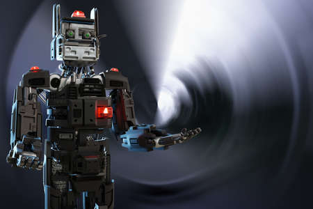 Cat robot for industry 4.0 3d render communication to people cybernetic manufacturing connection in factory automate in car dealership automation futuristic future cat toy intelligence 3d renderの写真素材