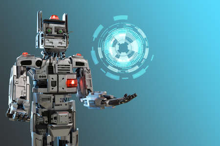 Cat robot for industry 4.0 3d render communication to people cybernetic manufacturing connection in factory automate in car dealership automation futuristic future cat toy intelligence 3d renderの写真素材