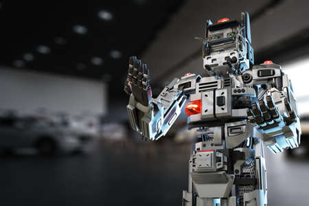 Cat robot for industry 4.0 3d render communication to people cybernetic manufacturing connection in factory automate in car dealership automation futuristic future cat toy intelligence 3d renderの写真素材