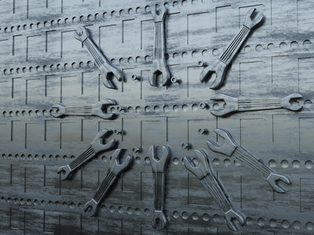 part sign service car fix, concept wrench auto, automobile, car, vehicle, service, industrial, textured industry metallic detail steel wall material metal old pattern background teの写真素材