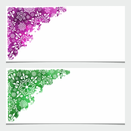 Christmas grunge banners  Festive banners with snowflakes  Watercolor stains on crumpled paper のイラスト素材