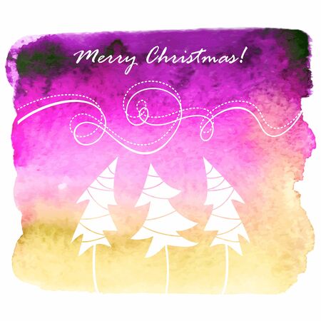Christmas postcard  Christmas trees on watercolor background  Magic background のイラスト素材