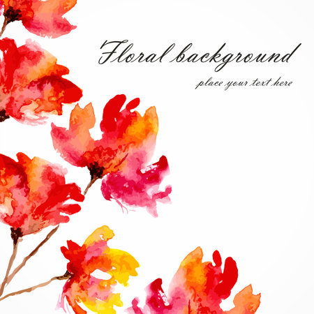 Red flowers  Poppies  Watercolor floral card  Floral bouquet  Vector floral background  Invitation  Birthday card のイラスト素材