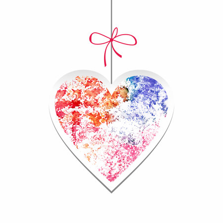 Hanging watercolor heart  Design element for decoration  Romantic postcard のイラスト素材