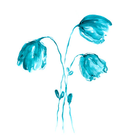 Bell flowers  Campanula  Watercolor illustration of blue bell bouquetの写真素材