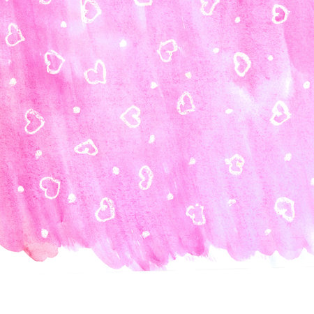 Watercolor background  Romantic card with hearts  Pink valentine backgroundの写真素材