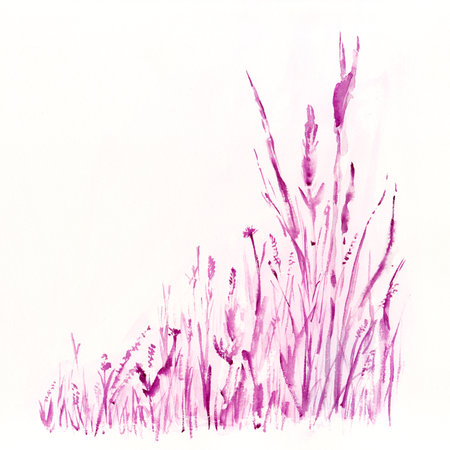 Grass  Floral background  Watercolor pictureの写真素材