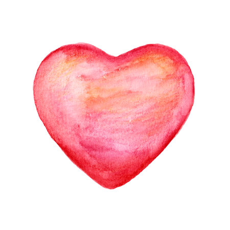 Watercolor heart. Romantic card with pink heart. Love decoration. Valentine card.の写真素材