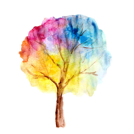 Colorful watercolor tree backgroundの写真素材