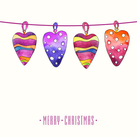 Christmas decoration. New year border from paint christmas balls. Vintage New Year card.のイラスト素材