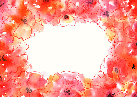 Floral background. Watercolor floral bouquet. Birthday card. Floral decorative frame.のイラスト素材