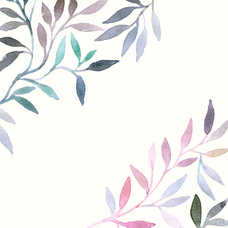 Watercolor floral pattern. Leaves background. Greeting card.のイラスト素材