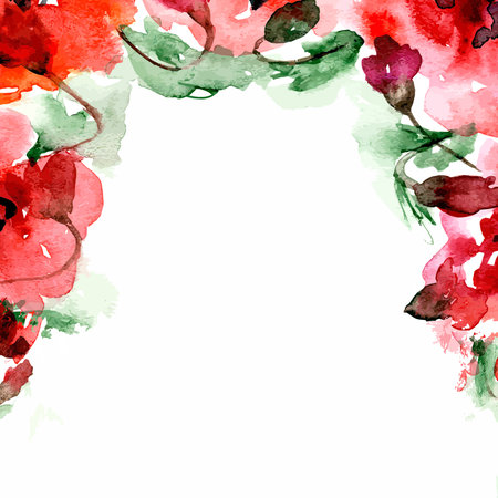 Floral background. Watercolor floral bouquet. Birthday card. Floral decorative frame.のイラスト素材