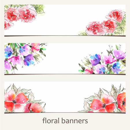 Floral banners. Watercolor floral background.のイラスト素材