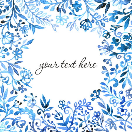 Floral frame. Blue watercolor pattern.のイラスト素材