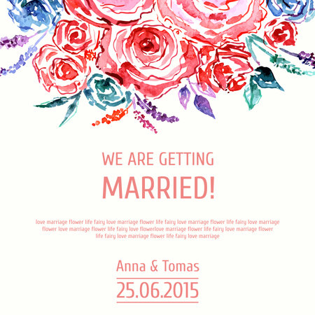 Wedding invitation with rose. Watercolor floral bouquet. Floral background. Birthday card.のイラスト素材