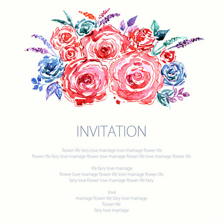 Birthday card with roses bouquet. Floral vintage background. Watercolor floral invitation.のイラスト素材