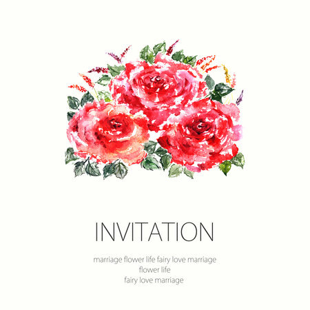 Red roses. Watercolor floral decoration. Floral bouquet. Floral background. Birthday card.のイラスト素材