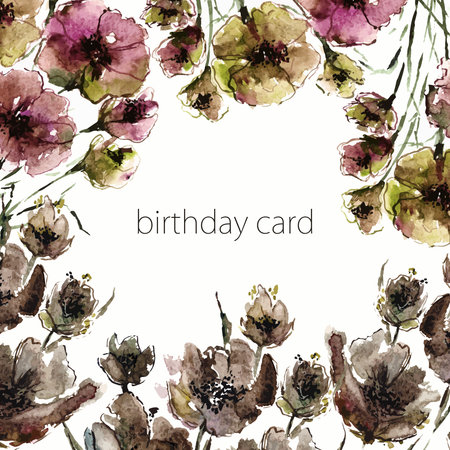 Floral birthday card. Watercolor old flowers. Invitation.のイラスト素材