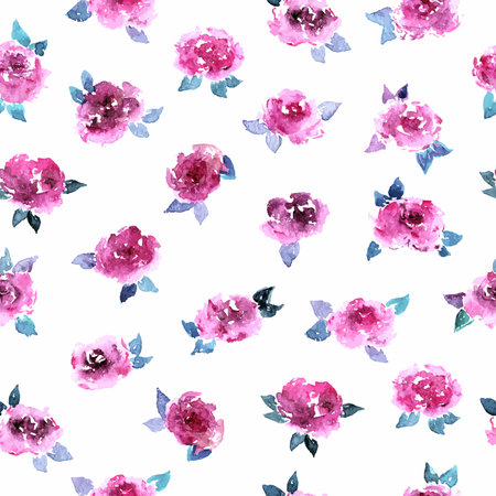 Seamless floral background. Greeting card. Watercolor floral pattern. Fabric template.のイラスト素材