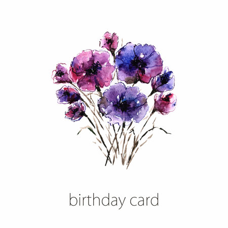 Floral birthday card. Watercolor floral bouquet.のイラスト素材