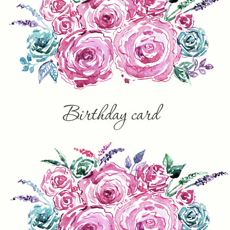 Floral background. Watercolor floral bouquet. Birthday card. Floral decorative frame.のイラスト素材