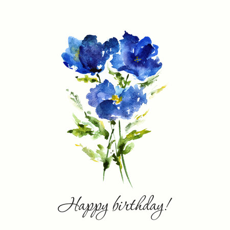 Flowers. Watercolor birthday card.のイラスト素材