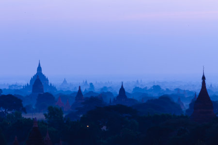 Dawn, Sunrise and  Pagoda ,  Bagan in Myanmar  Burmar の写真素材