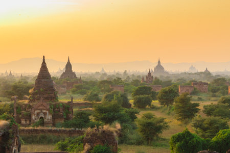 Sunset and Pagoda ,  Bagan in Myanmar  Burmar の写真素材