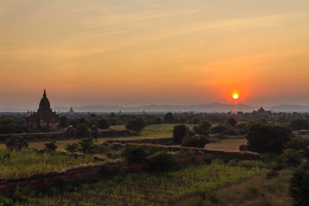 Sunset and Pagoda ,  Bagan in Myanmar  Burmar の写真素材