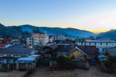 Sunset and Pagoda ,  Kalaw in Myanmar  Burmar のeditorial素材