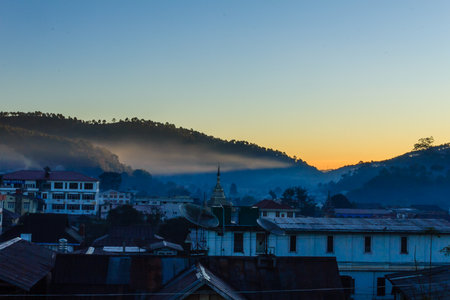 Sunset and Pagoda ,  Kalaw in Myanmar  Burmar のeditorial素材