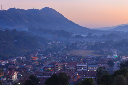 Village and Sunset ,   kalaw in Myanmar  Burmar のeditorial素材