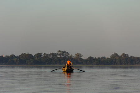 Boat in Taungthaman  lake , Amarapura in Myanmar  Burmar のeditorial素材