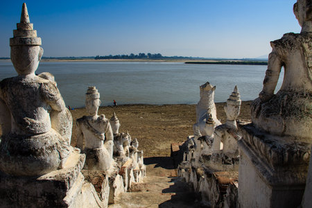 Hsinbyume or Myatheindan pagoda , Mingun  in Myanmar  Burmar の写真素材