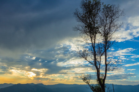 Mountain and Suset with Beautiful Sky , Thailandの写真素材