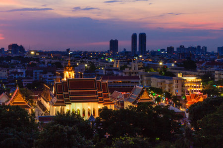 Top View of Temple among Village of Bangkok City , Thailandのeditorial素材
