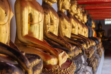 Row Buddha Image at Wat Pho , Bangkok in Thailandの写真素材