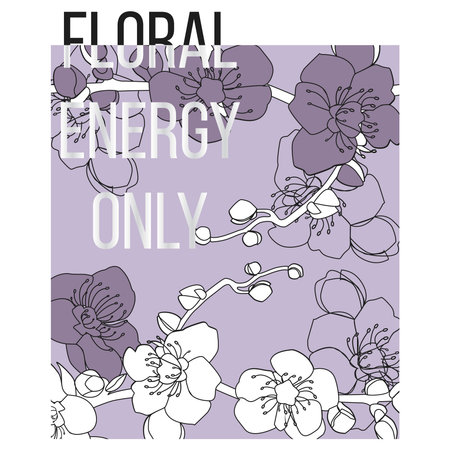Floral energy only typography design with purple blossom vector art for trendy t-shirtsのイラスト素材
