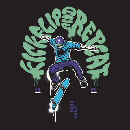 Urban skater doing kickflip graffiti style t-shirt artworkのイラスト素材