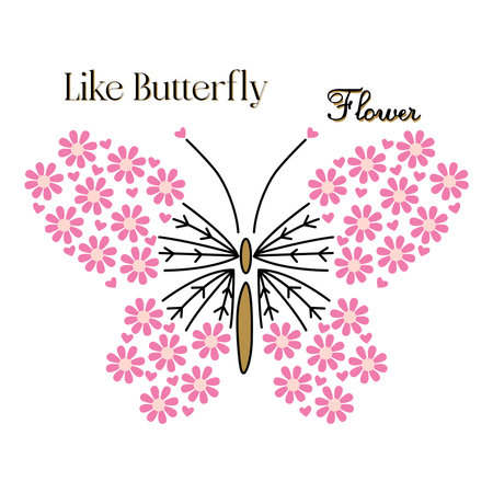 Butterfly flower design made of pink blossoms for t-shirt printのイラスト素材