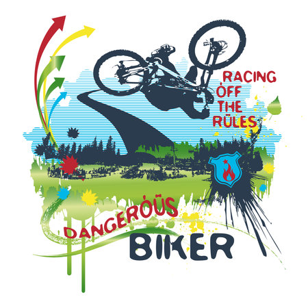 Extreme mountain biker racing off the rules graphic designのイラスト素材