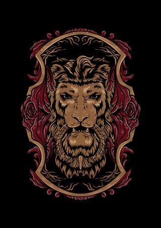 king leo illustration ornament vector&#xA;head king lion vector for apparel t-shirt designのイラスト素材