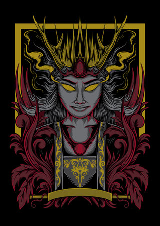 deer and horn woman illustration art vectorのイラスト素材