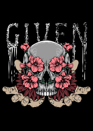 skull given retro illustration designのイラスト素材