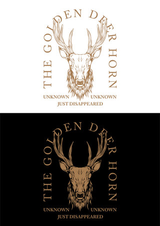 the gold deer horn vector illustration&#xD;&#xA;apparel badge designのイラスト素材