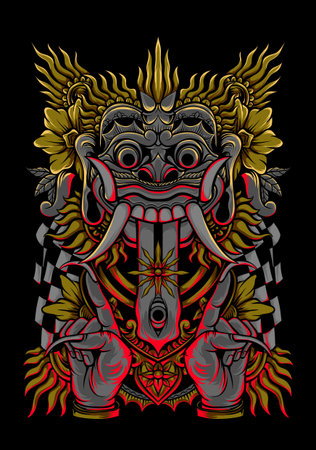 balinese illustration barong vector art apparel design t-shirtのイラスト素材