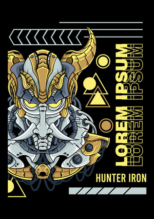 mecha horn, hunter iron illustration vector art&#xD;&#xA;t-shirt design hunter iron mechaのイラスト素材