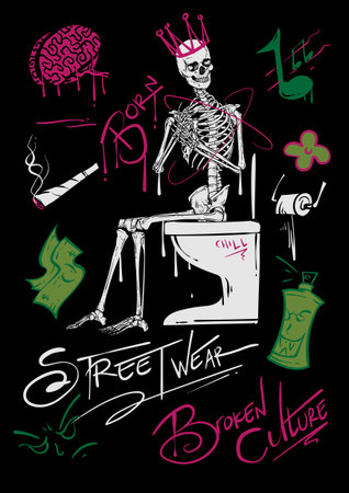 vector skull ilustration streetwear apparel designのイラスト素材