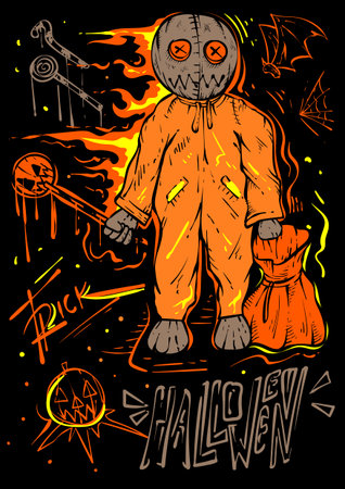 halloween puppet illustration vector art streetwear apparel designのイラスト素材